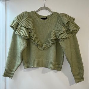 Minkpink pastel green ruffle shoulder crop sweater